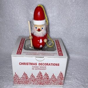 Vtg German steinbach wooden Santa Christmas ornament with box